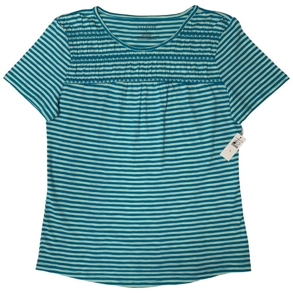 Talbots Smocked Crewneck Tee Cozumel Stripe